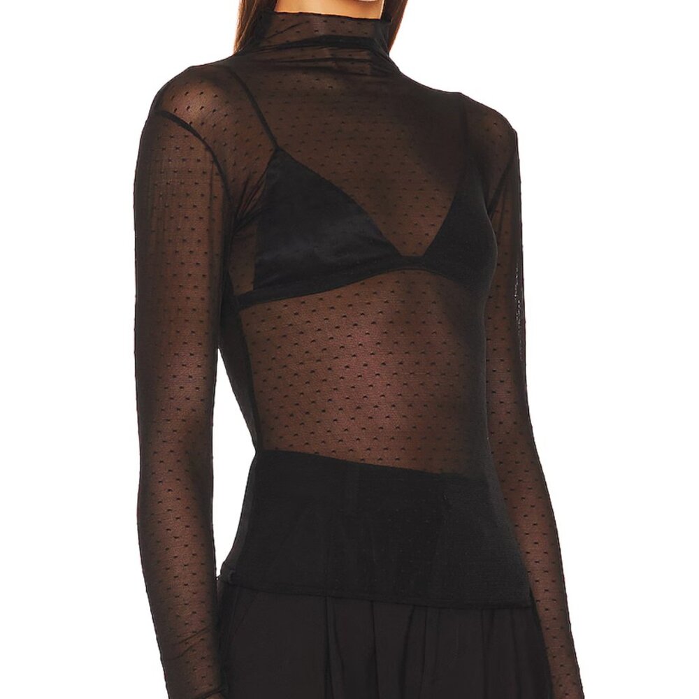 Free People On the Dot Sheer Black Long Sleeve Top - Size L